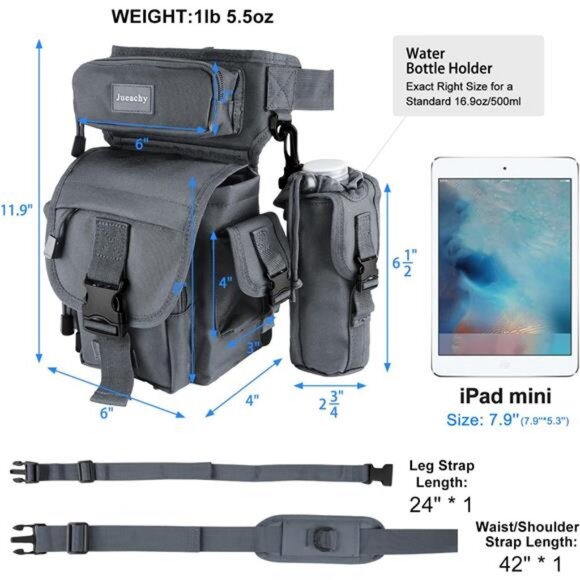 Drop Leg Bag for Men Tactical Metal Detecting Thigh Pack with Water Bottle Pouch - Picture 5 of 7